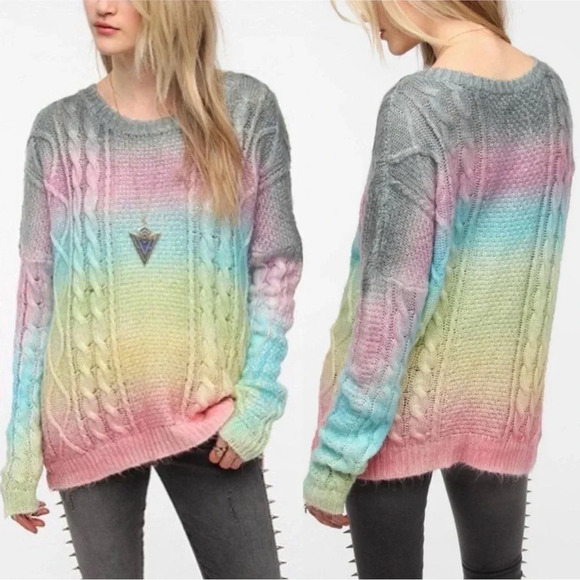 UNIF Cake Sweater Pullover Pastel Rainbow Twee Ombré Cable Knit Soft Size Medium - Picture 1 of 13